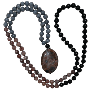 Grey Jade, Strawberry Quartz, Black Obsidian, Desert Creek Petrified Agate