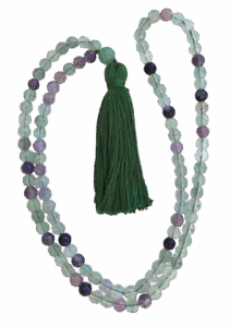 Fluorite, Green Aventurine Guru, Dark Green Tassel Tibetan Mala
