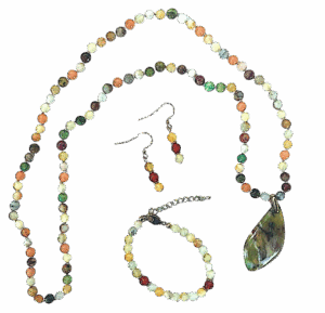 Flower Jasper, Agate with Inclusions - Pendant, Bracelet & Earrings