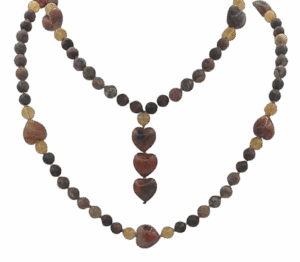 Flower Jasper & Red Tiger Eye, Brecciated Jasper Hearts & Citrine Accents, Brecciated Jasper Heart Pendants