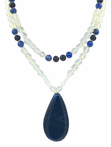 Rock Quartz, Lapis & Blue Goldstone Accents, Dark Blue Agate Pendant