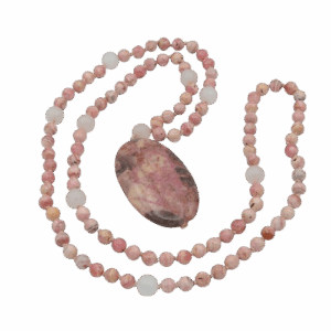 Rhodochrosite, Rose Quartz, Petrified Palm Pendant