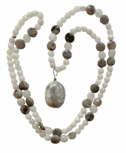 White Jade, Sagelite Accents, Blossom Agate with Inclusions Pendant