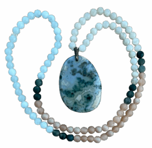 Moonstone, Angelite, Druzy, Moss Agate, Blossom Agate Pendant