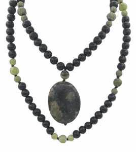 Wood, African Turquoise & Serpentine Accents, Rhyolite Pendant