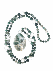 Moss Agate, Moonstone Accents, Ocean Jasper Pendant