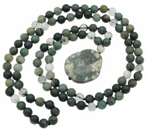 Moss Agate, Moonstone & Phantom Quartz Accents, Jasper Pendant