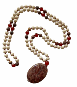 Riverstone, Carnelian & Flower Jasper Accents, Carnelian Guru, Rainbow Agate Pendant