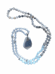 Crystal Quartz, Aquamarine, Agate, Sparkle Accents, Blossom Agate Pendant