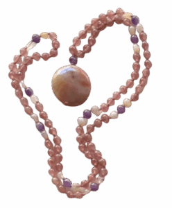 Strawberry Quartz, Amethyst & Moonstone Accents, Amethyst Guru, Amazonite Pendant