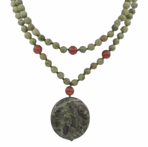 Emerald Forest Mala- Blue Goldstone, Opalite & Azurite Accents, Opalite Guru, Apatite Pendant