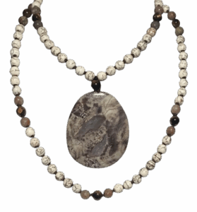 Magnesite, Tiger Eye & Autumn Jasper Accents, Tiger Eye Guru, Mushroom Rhyolite Pendant