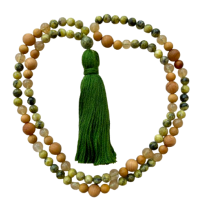 African Turquoise Jasper, Champagne Quartz, Sandalwood, African Turquoise Guru, Dark Green Tassel