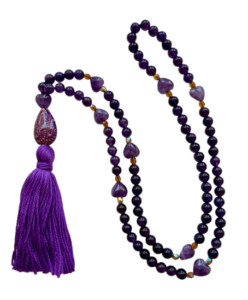 Amethyst, Amethyst Heart & Czech Glass Accents, Amethyst Heart & "Fancy Flame" Mirage Gurus, Purple Tassel