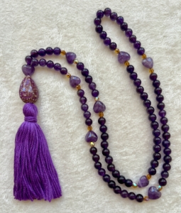 Amethyst, Amethyst Heart & Czech Glass Accents, Amethyst Heart & "Fancy Flame" Mirage Gurus, Purple Tassel