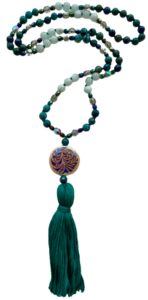 Angelite, Azurite, Jasper, Czech Glass Accents, "Fountain Fern" Mirage Guru, Teal Tassel