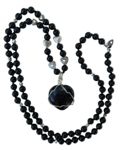 Obsidian, Silver Heart Accents, Obsidian Heart Pendant