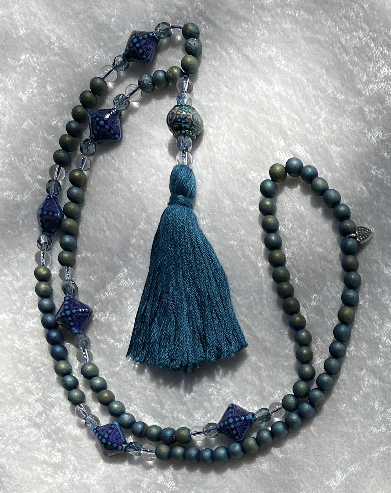 Druzy, ‘Sapphire’ Mirage & Czech Glass Accents, ‘Blue Mystique’ Mirage Guru, Teal Tassel Druzy, 'Sapphire' Mirage & Czech Glass Accents, 'Blue Mystique' Mirage Guru, Teal Tassel