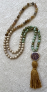 Mongolian Opal, Fossil Jasper, Bamboo Agate, "Fountain Fern" Mirage Guru, Gold Tassel