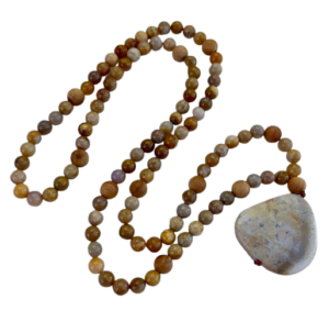 Fossil Coral, Sandalwood Accents & Guru, Ocean Jasper Pendant