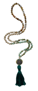 Mongolian Opal, Fossil Jasper, Bamboo Agate, "Fountain Fern" Mirage Guru, Teal Tassel