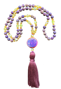Druzy, Czech Glass Accents, "Radiant Rouge" Mirage Guru, Dark Violet Tassel