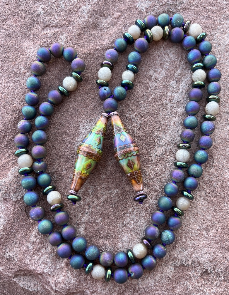 “Shishapangma” Druzy, Rainbow Accents, ‘Bali Sunset’ Mirage Pendants "Shishapangma" Druzy, Rainbow Accents, 'Bali Sunset' Mirage Pendants
