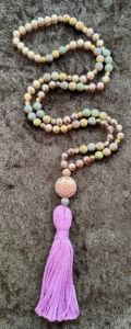 Violet Topaz, Druzy, Czech Glass Accents, "Sun Blossom" Mirage Guru, Purple Tassel