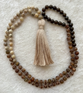 African Opal, Bronzite, Tibetan Agate, African Opal Guru, Cream Tassel