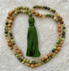 African Turquoise Jasper, Champagne Quartz, Sandalwood, African Turquoise Guru, Dark Green Tassel African Turquoise Jasper, Champagne Quartz, Sandalwood, African Turquoise Guru, Dark Green Tassel
