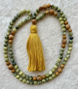 African Turquoise Jasper & Sandalwood, Sandalwood Guru, Gold Tassel