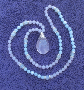 “Angelic Blessings” Aquamarine, Rose Quartz, Sparkle Accents, Rose Quartz Pendant "Angelic Blessings" Aquamarine, Rose Quartz, Sparkle Accents, Rose Quartz Pendant