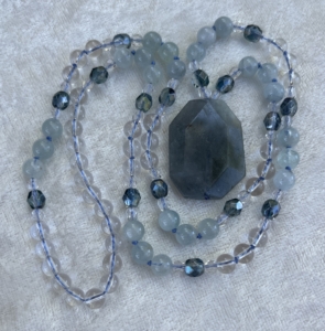 Aquamarine, Crystal Quartz, Czech Glass Faceted Oval Accents, Aquamarine Pendant Aquamarine, Crystal Quartz, Czech Glass Faceted Oval Accents, Aquamarine Pendant