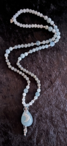 Aquamarine, Moonstone, Labradorite, Aquamarine Accents & Pendant, Silver Moon Charm Aquamarine, Moonstone, Labradorite, Aquamarine Accents & Pendant, Silver Moon Charm
