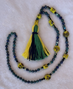 Azurite, Czech & India Glass Accents, Yellow:Green:Blue Tassel Azurite, Czech & India Glass Accents, Yellow/Green/Blue Tassel