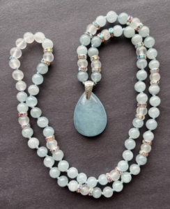 “Blissful Being” Aquamarine, Selenite & Sparkle Accents, Aquamarine Pendant "Blissful Being" Aquamarine, Selenite & Sparkle Accents, Aquamarine Pendant