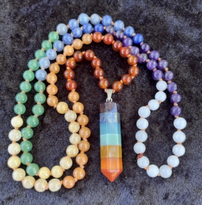 Chakra Mala – Carnelian, Aventurine, Amethyst, Jade, Crystal Quartz Pendant