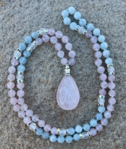 Conscious Communion Rose Quartz, Aquamarine, Selenite & Sparkle Accents, Rose Quartz Pendant “Conscious Communion” Rose Quartz, Aquamarine, Selenite, Sparkles, Rose Quartz Pendant