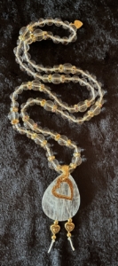 Crystal Quartz, Sparkle Accents, Crystal Quartz Pendant, Gold Heart Charms