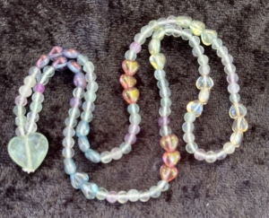 Fluorite, Tiny Heart Accents, Small Clear Lt Green Heart Pendant Mini Mala Fluorite, Tiny Heart Accents, Small Clear Lt Green Heart Pendant Mini Mala