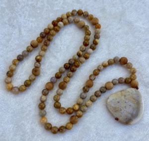 Fossil Coral, Sandalwood Accents & Guru, Ocean Jasper Pendant