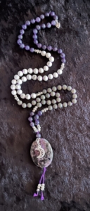 Kiwi Lapis, Howlite, Coffee Jasper, Charoite Pendant, Silver Moon Charm Kiwi Lapis, Howlite, Coffee Jasper, Charoite Pendant, Silver Moon Charm