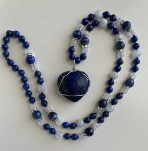 “Aleyha’s Dream” Lapis Lazuli, Moonstone Accents, Lapis Lazuli Heart Pendant