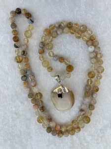 “Liquid Gold” Bamboo Agate, Citrine Accents, Citrine with Black Tourmaline Pendant