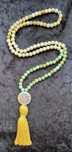 Mongolian Opal, Fossil Jasper, Bamboo Agate, Fountain Fern Mirage Guru, Gold Tassel
