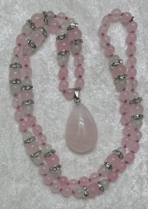 “Om Shanti” Rose Quartz, White Jade, Rose Quartz & Sparkle Accents, Rose Quartz Teardrop Pendant "Om Shanti" Rose Quartz, White Jade, Rose Quartz & Sparkle Accents, Rose Quartz Teardrop Pendant