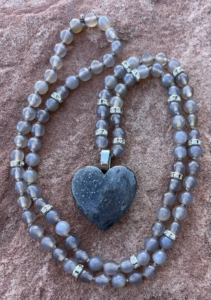 “Sacred Mantra” Agate, Marcasite Pendant