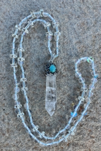 “Starmaker” Crystal Quartz, Sparkles, Crystal Quartz Pendant with Turquoise "Starmaker" Crystal Quartz, Sparkles, Crystal Quartz Pendant with Turquoise