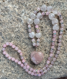 “Temple Goddess” Rose Quartz, Hearts & Sparkle Accents, Rose Quartz Heart Pendant "Temple Goddess" Rose Quartz, Hearts & Sparkle Accents, Rose Quartz Heart Pendant