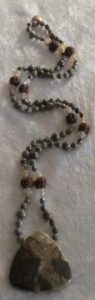 Unakite, Champagne Quartz, Rudraksha, Copper Faceted Oval, Owyhee Picture Jasper Pendant